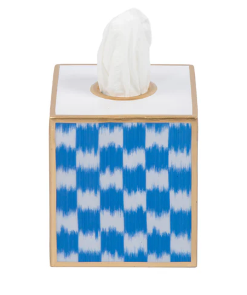 Checkered Ikat Enameled Tissue Box Cover