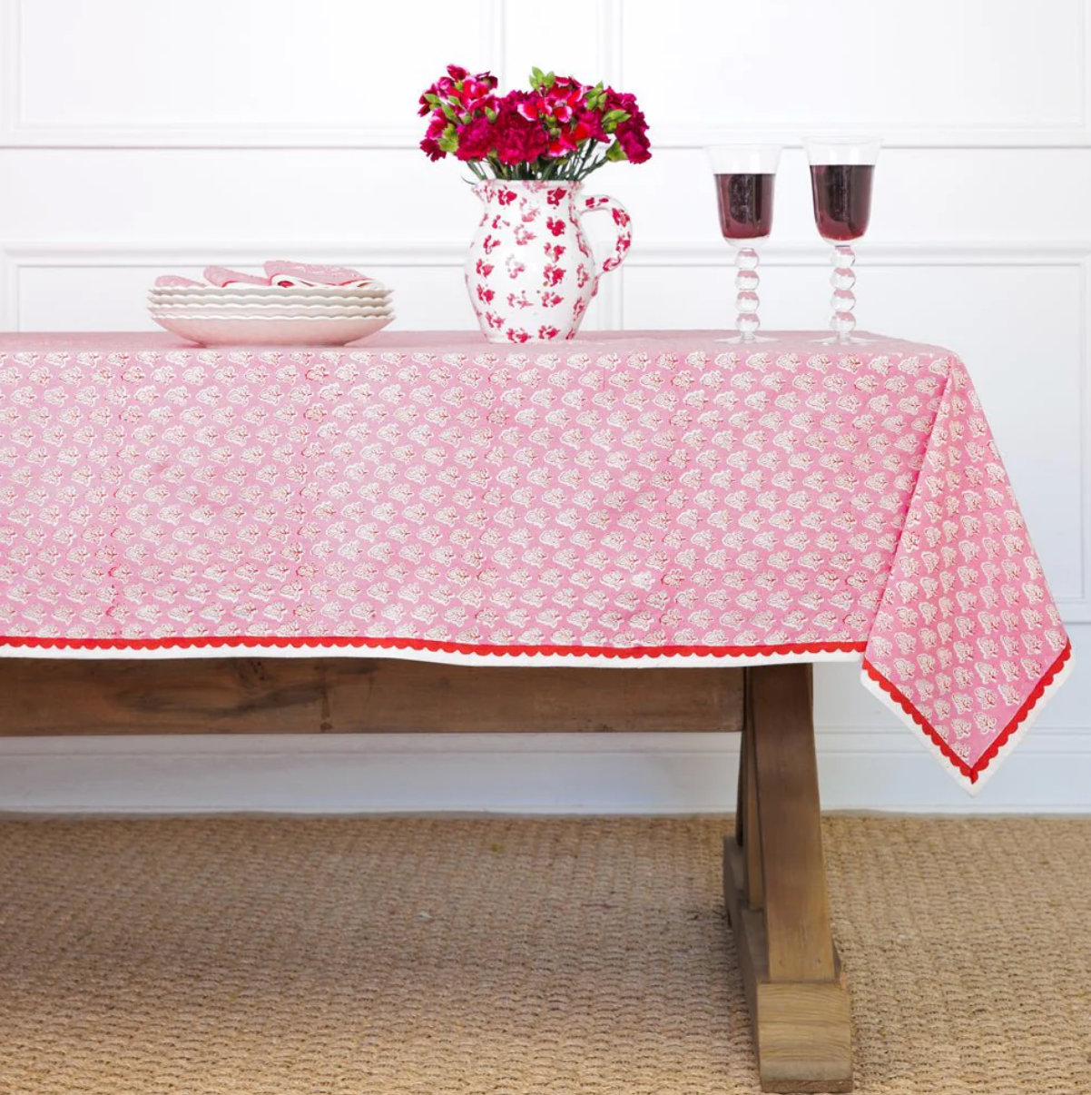 Pom Buti Pink Tablecloth