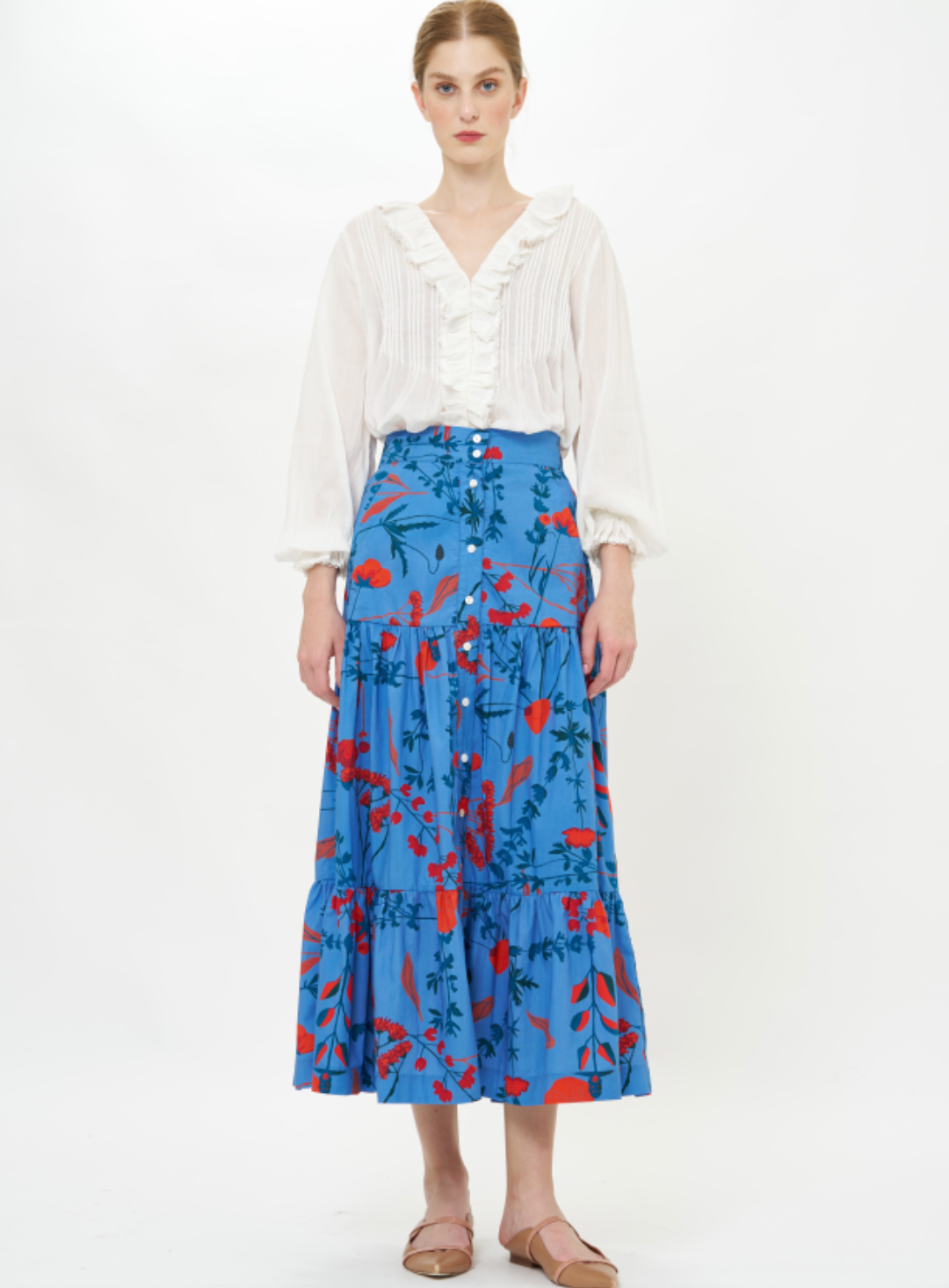 Oliphant Button Front Skirt- Bartram Blue