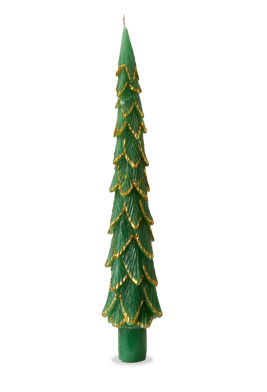 Gilded Pine Tree Taper Candle Set Of 2 Green