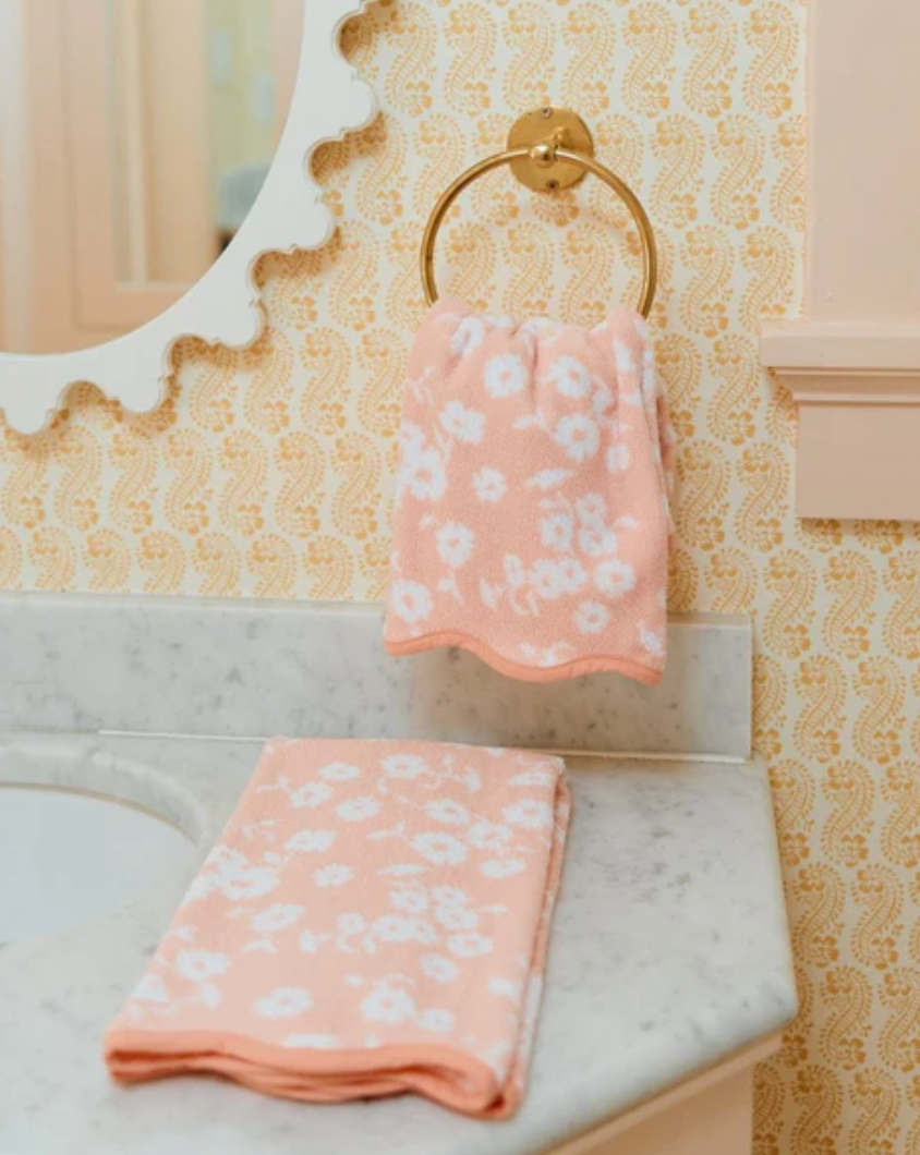 Patterned Scallop Hand Towels- Coral Margot