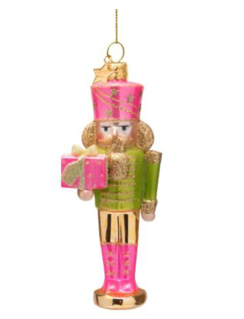 Ornament glass pink/green nutcracker