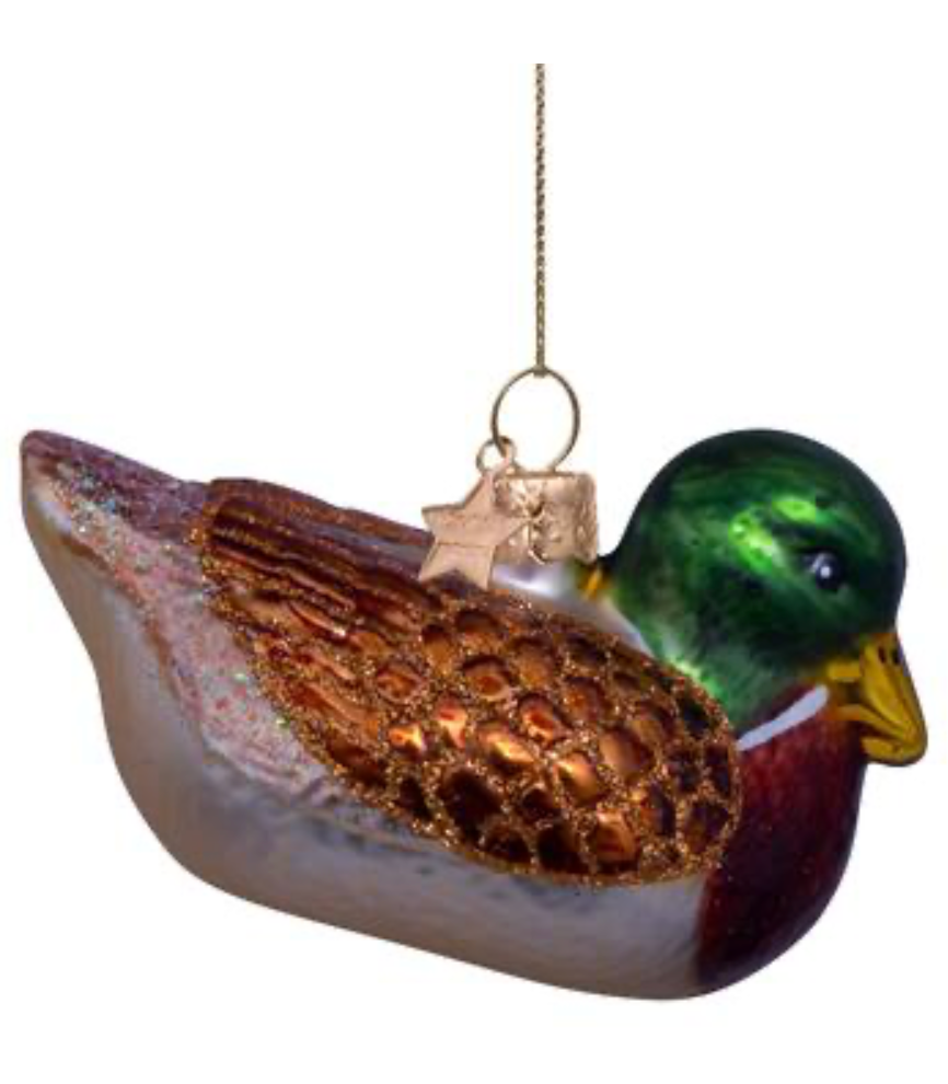 Ornament glass brown/green duck
