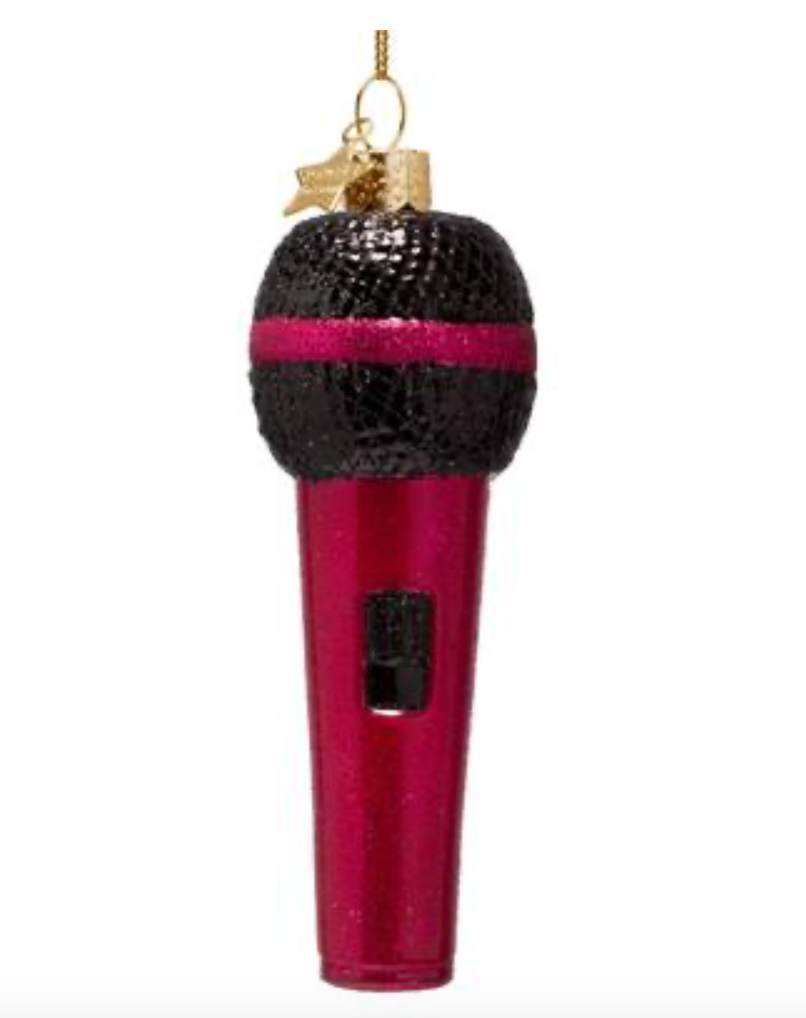 Ornament glass raspberry pink microphone