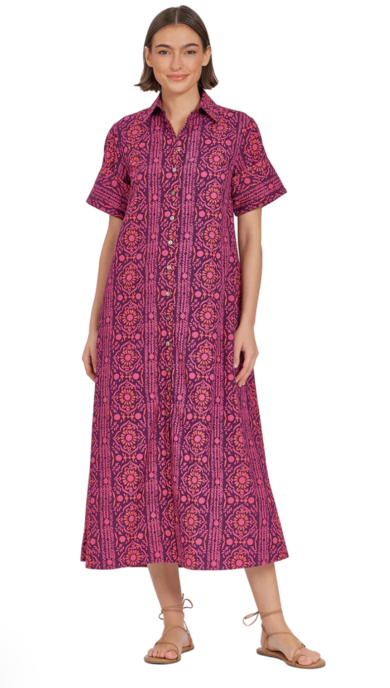 Gibbons Dress, Mulberry Stripes