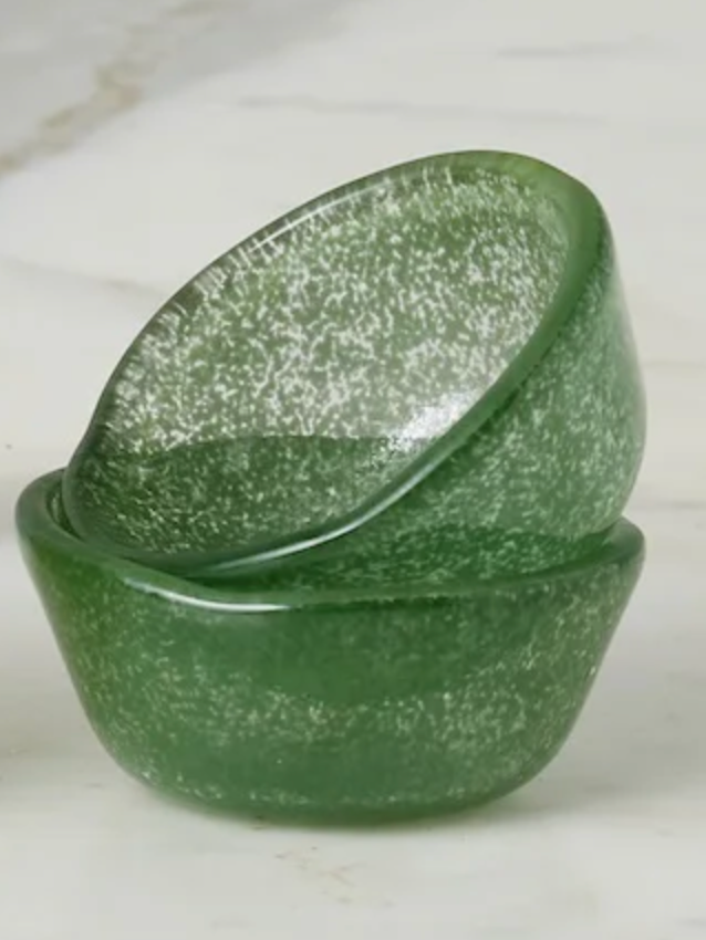 Glass Pinch Pots, Green Tones