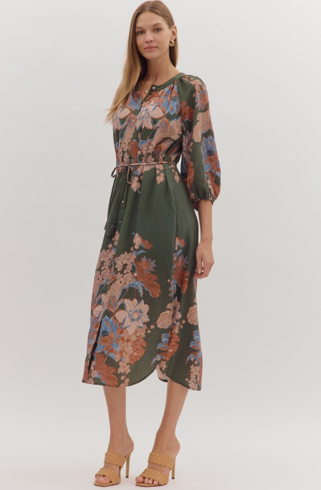 Floral print long sleeve midi dress