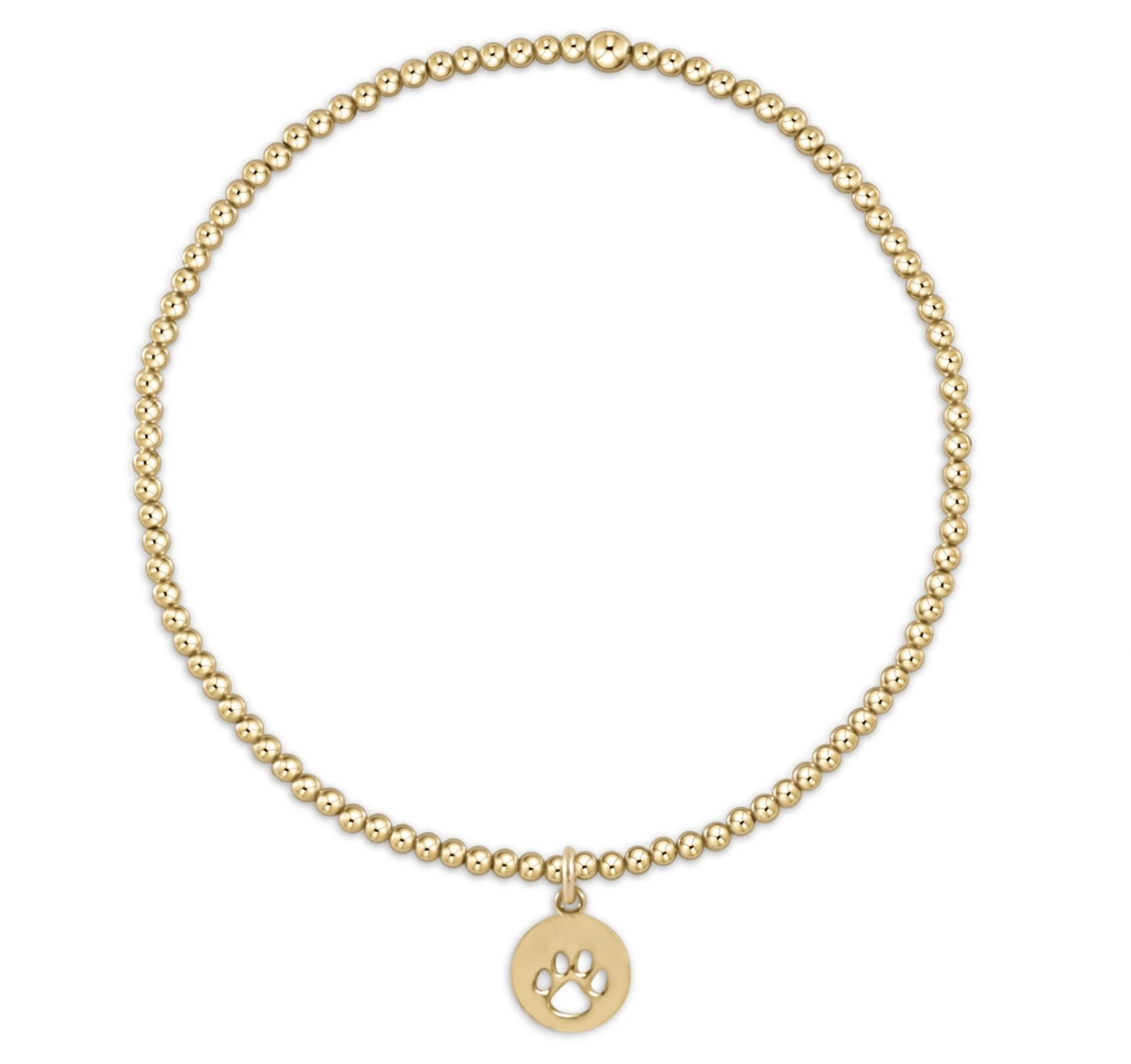 Egirl Classic Gold 2mm Bead Bracelet- Paw Print Small Gold Disc - enewton