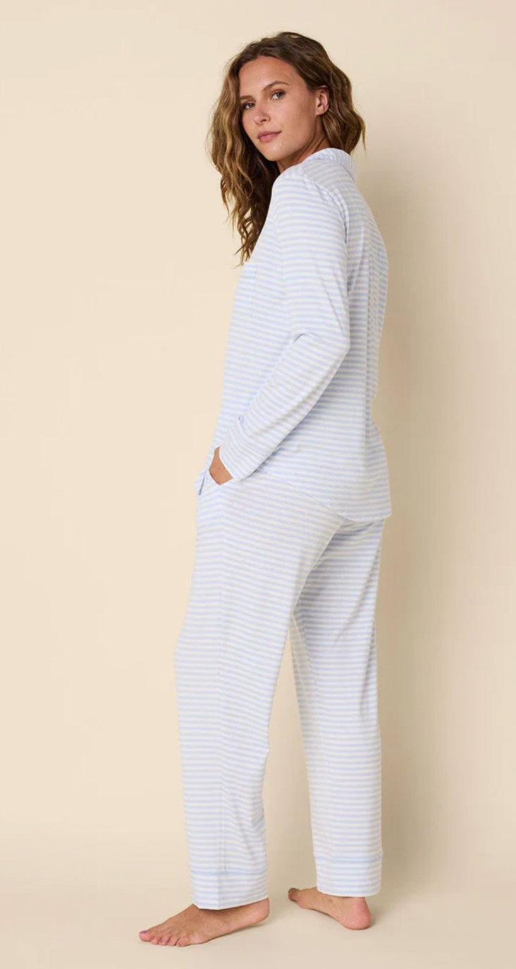 Blue Essential Stripe Pima Knit Long Sleeved Pajamas