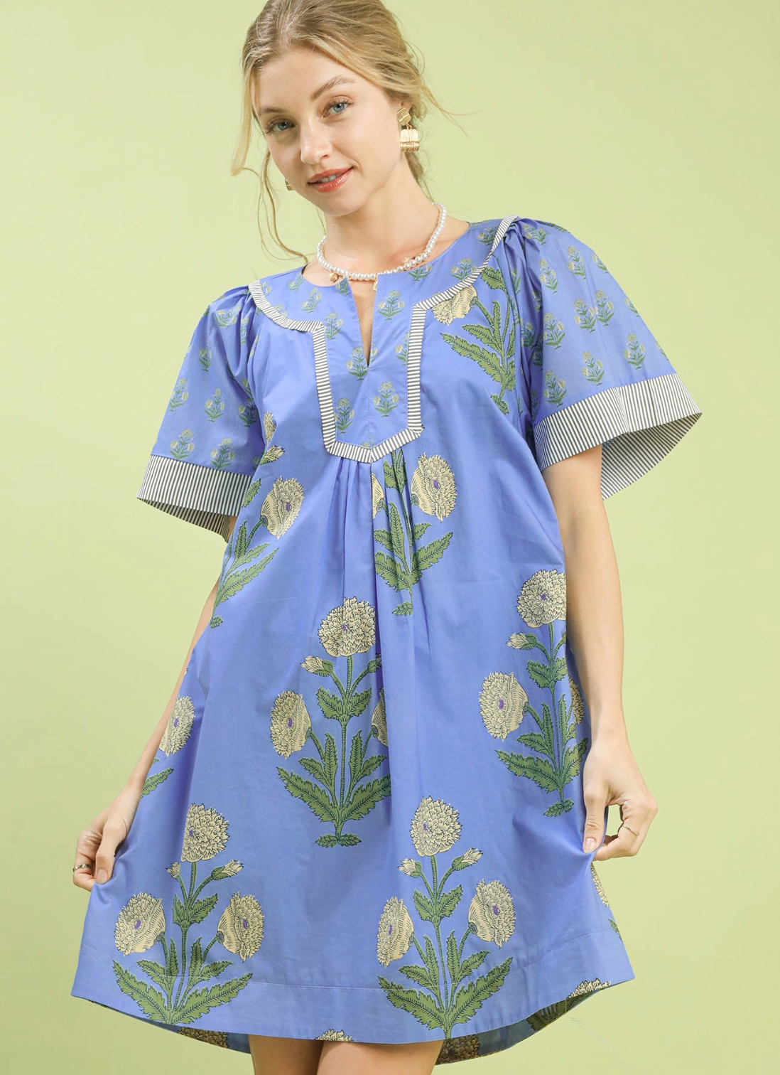 Floral Block Print Babydoll Dress