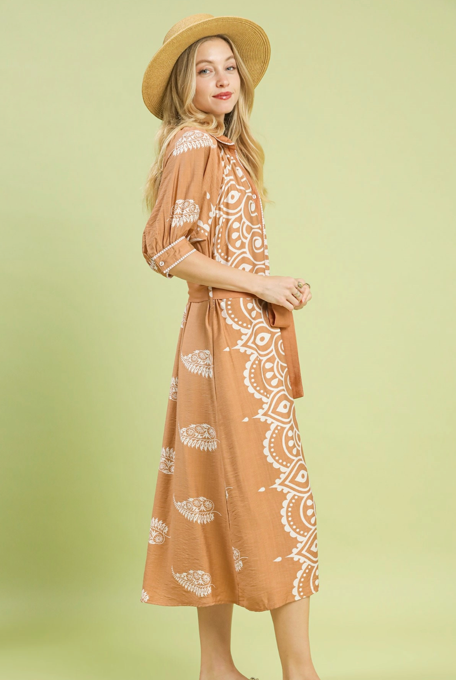 Latte Paisley Border Midi Dress