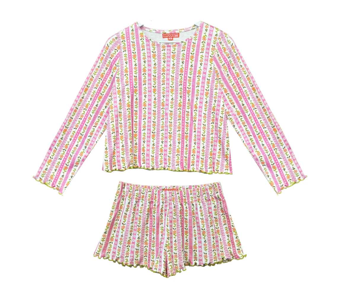 Margarie Pajama Long Sleeve & Shorts- Pink Daisy