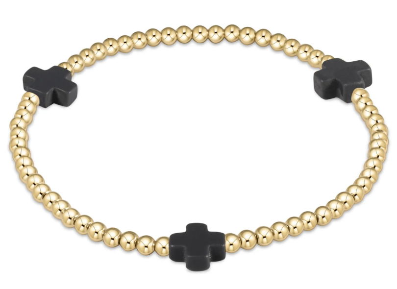 enewton extends - signature cross gold pattern 3mm bead bracelet- charcoal