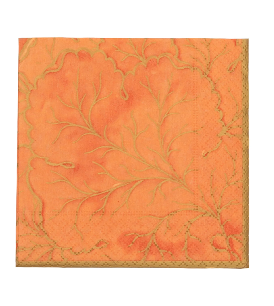 Gilded Majolica Coral Cocktail Napkins