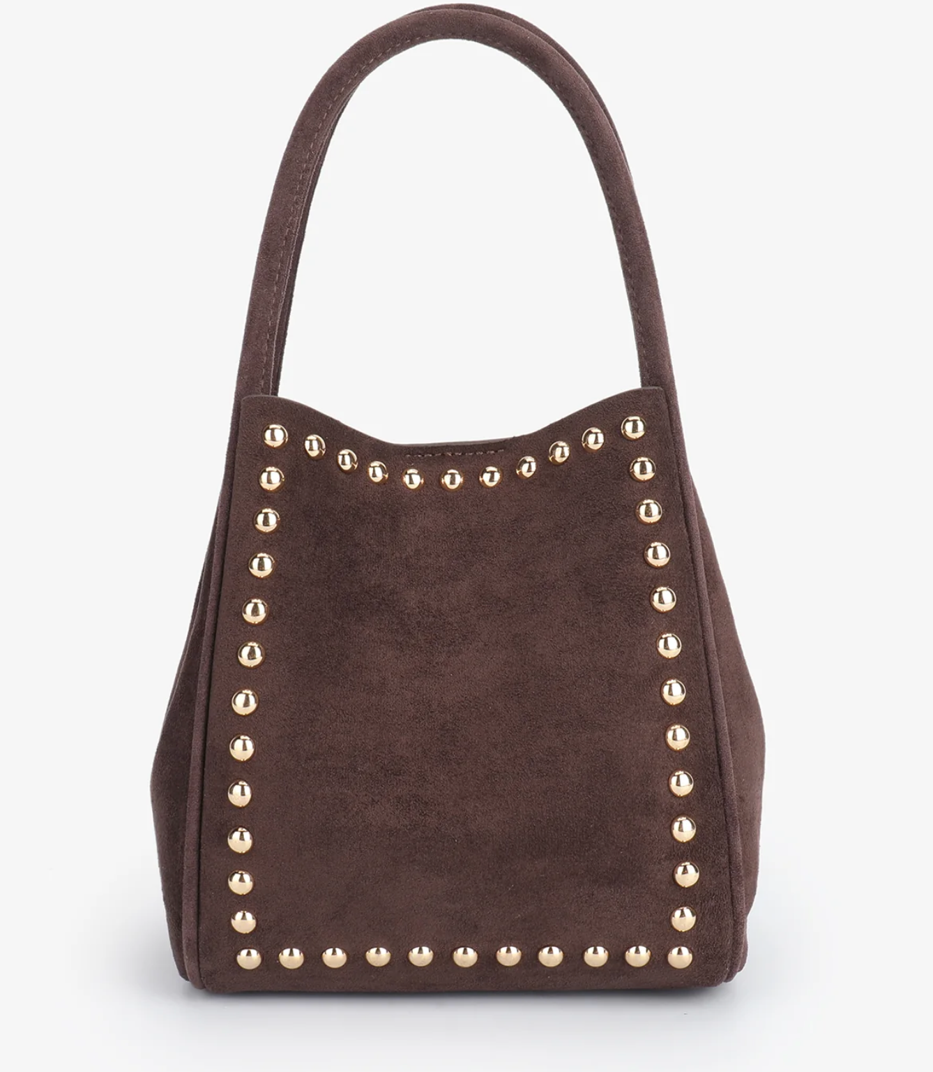 HOLLACE MINI TOTE STUDDED FAUX SUEDE CHOCOLATE