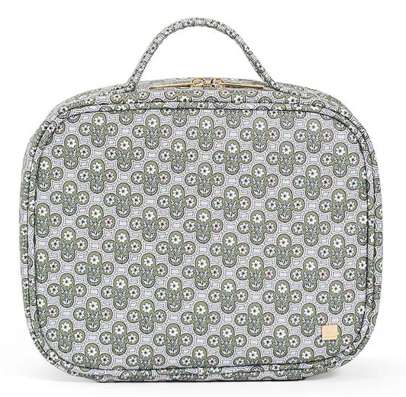 Luxe Travel Cosmetic Toiletry Case Surrey with Green Pinstripe liner