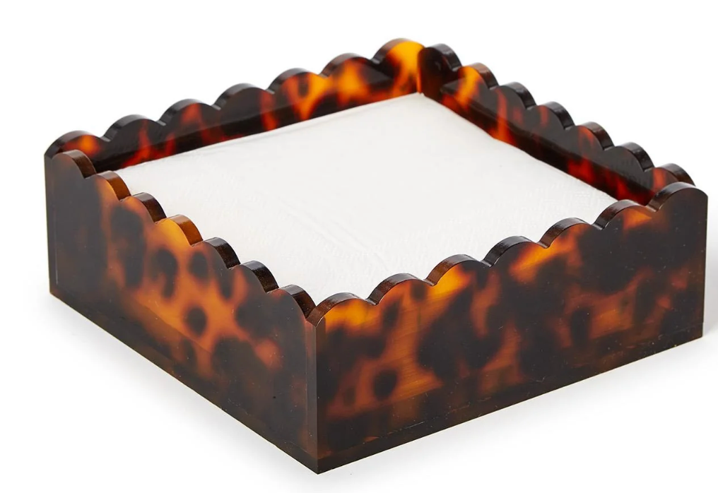Tortoise Print Scalloped Edge Acrylic Cocktail Napkin Holder
