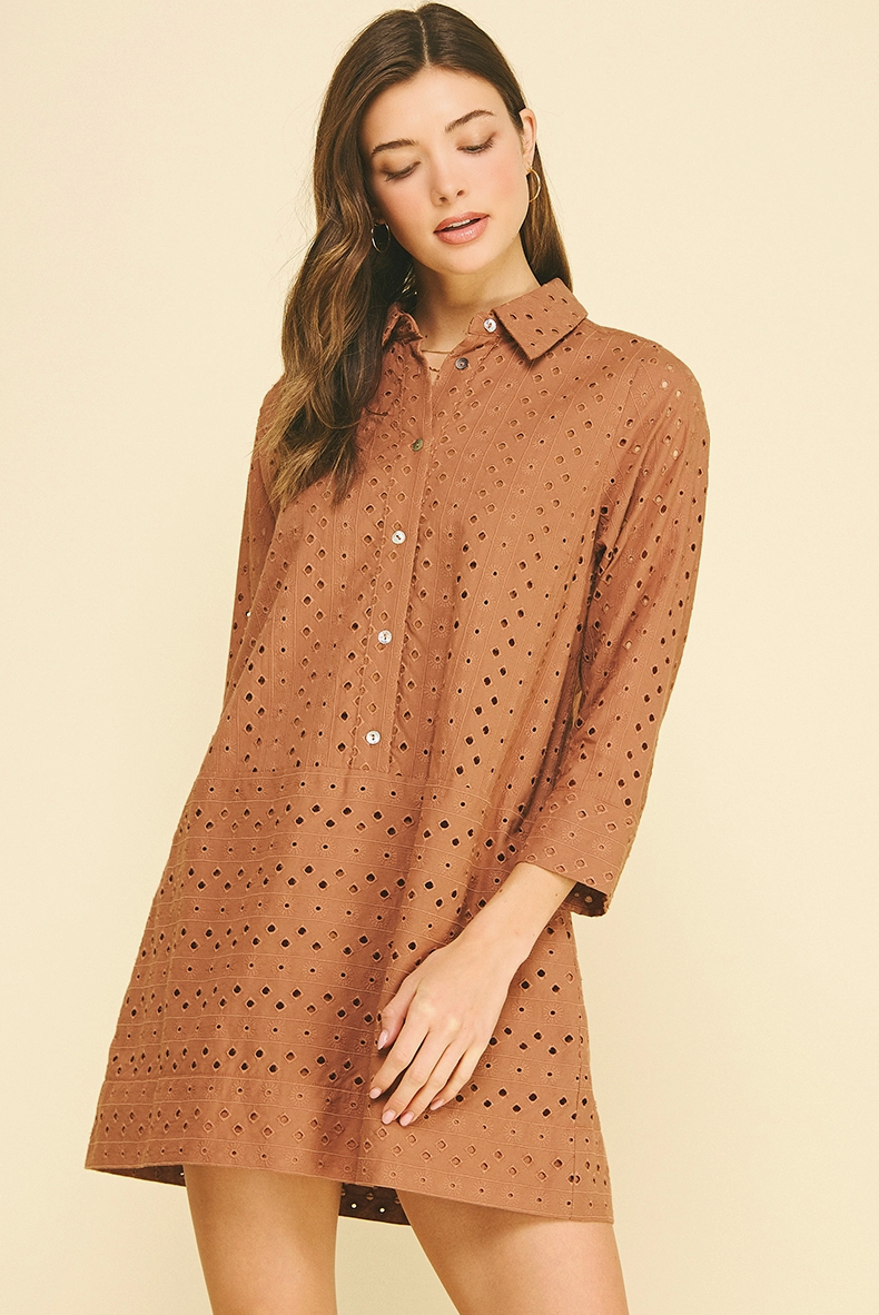 Eyelet Detailed Mini Dress