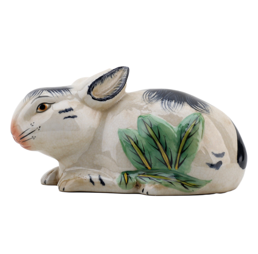White and Blue Bunny with Leaf