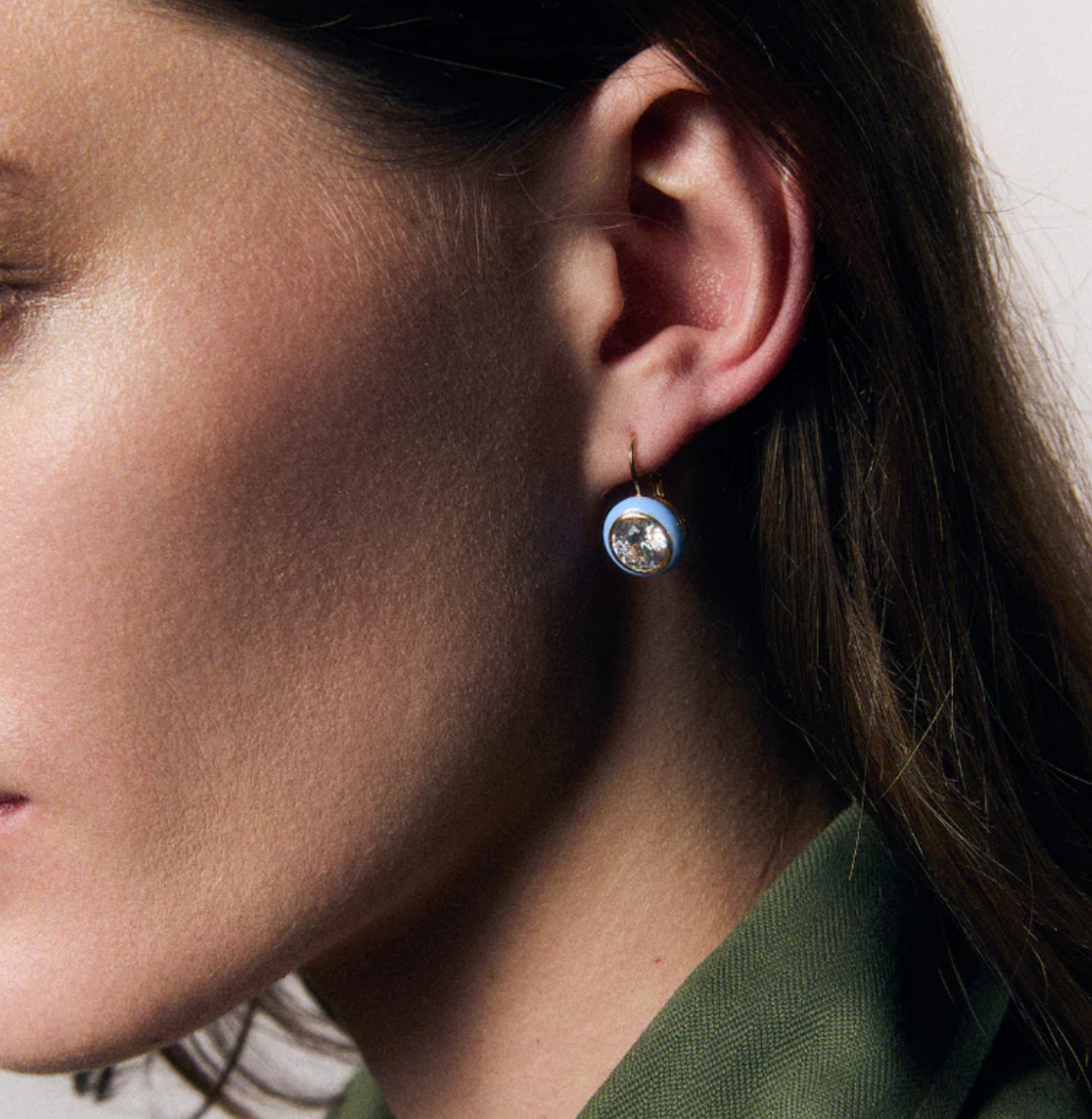 Blue Enamel Bezel Drop Earring