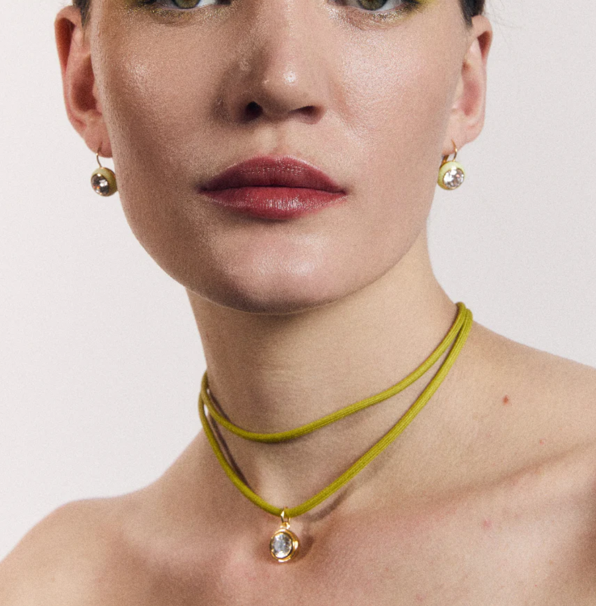 Peridot Green Necklace Cord with Large Bezel Charm