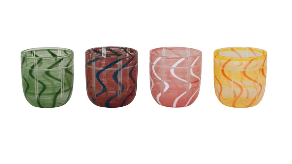 Drinking Glass with Stripes & Wave Design