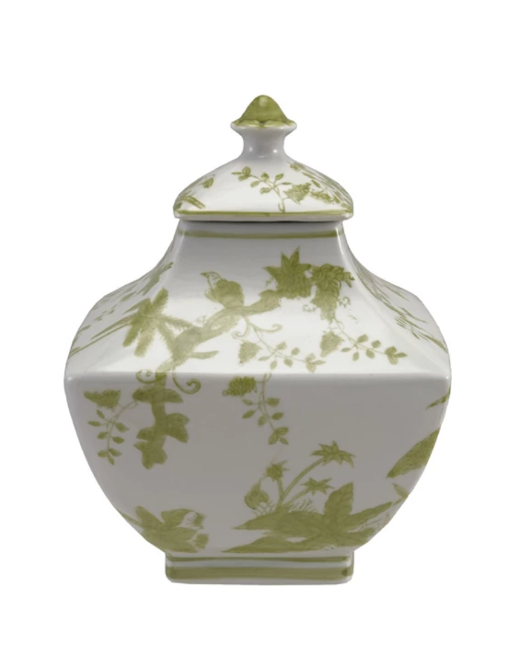 Hand-Painted Stoneware Jar with Botanicals