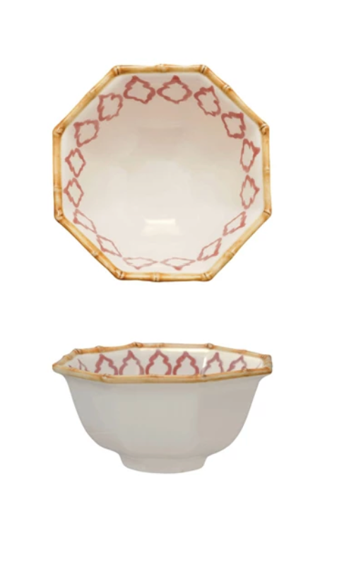 Hand-Painted Stoneware Octagon Shaped Bowl