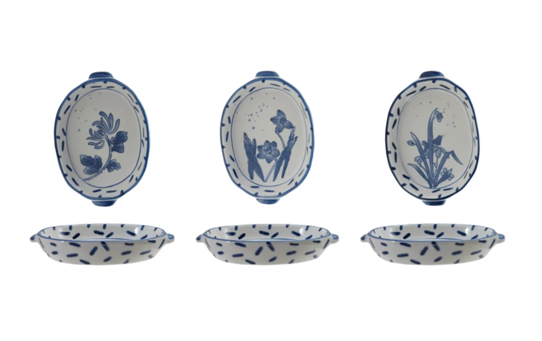 Hand-Painted Stoneware Baker with Handles