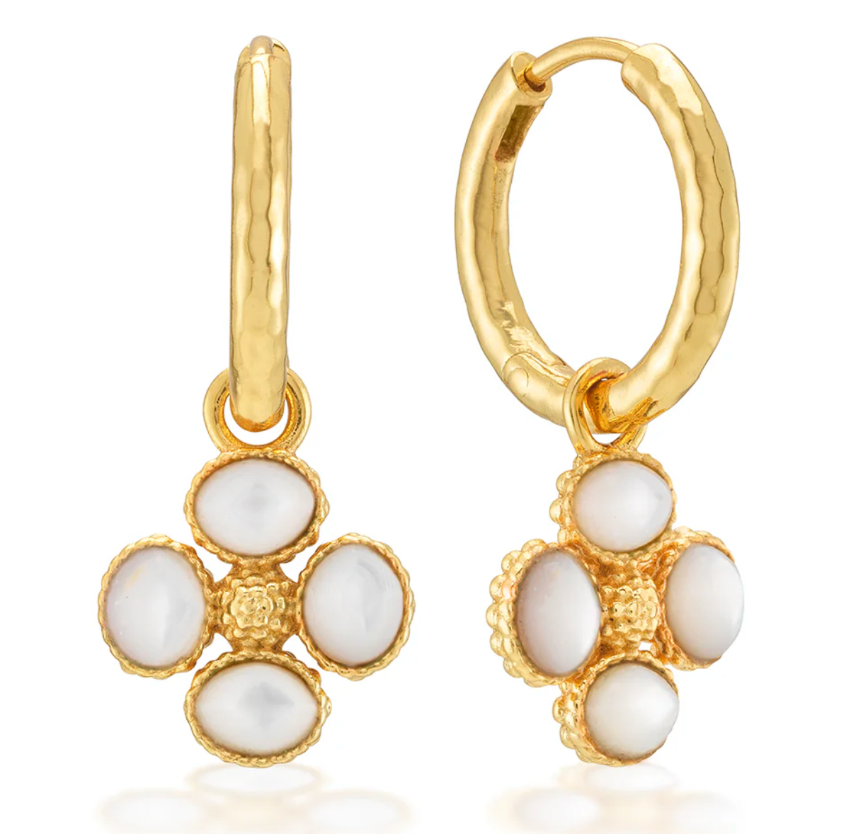 Berry Clover Hoop Earrings with Double Sided Charm - Mother of Pearl