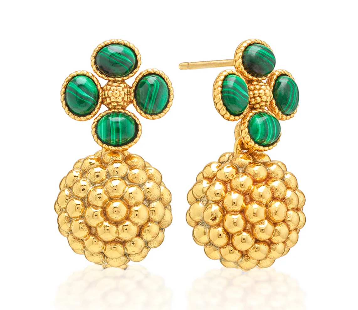 Berry Clover Drop Earrings- Malachite