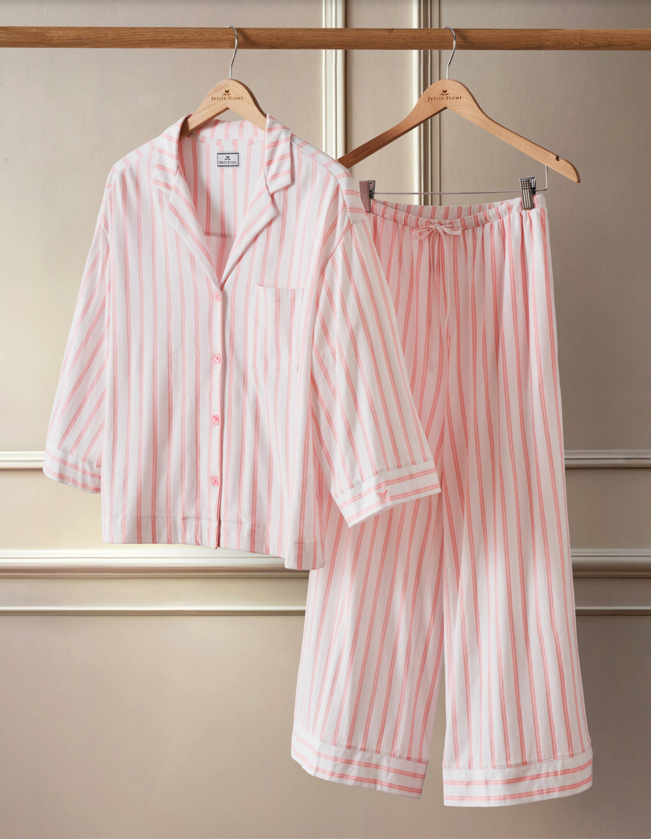 The Olivia Wide Leg Pima Pajama Set in Pink Stripe
