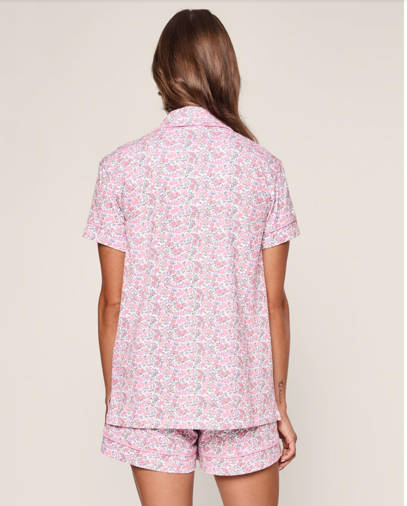 Women's Pima Short Sleeve Short Set in Fleurs de Rose