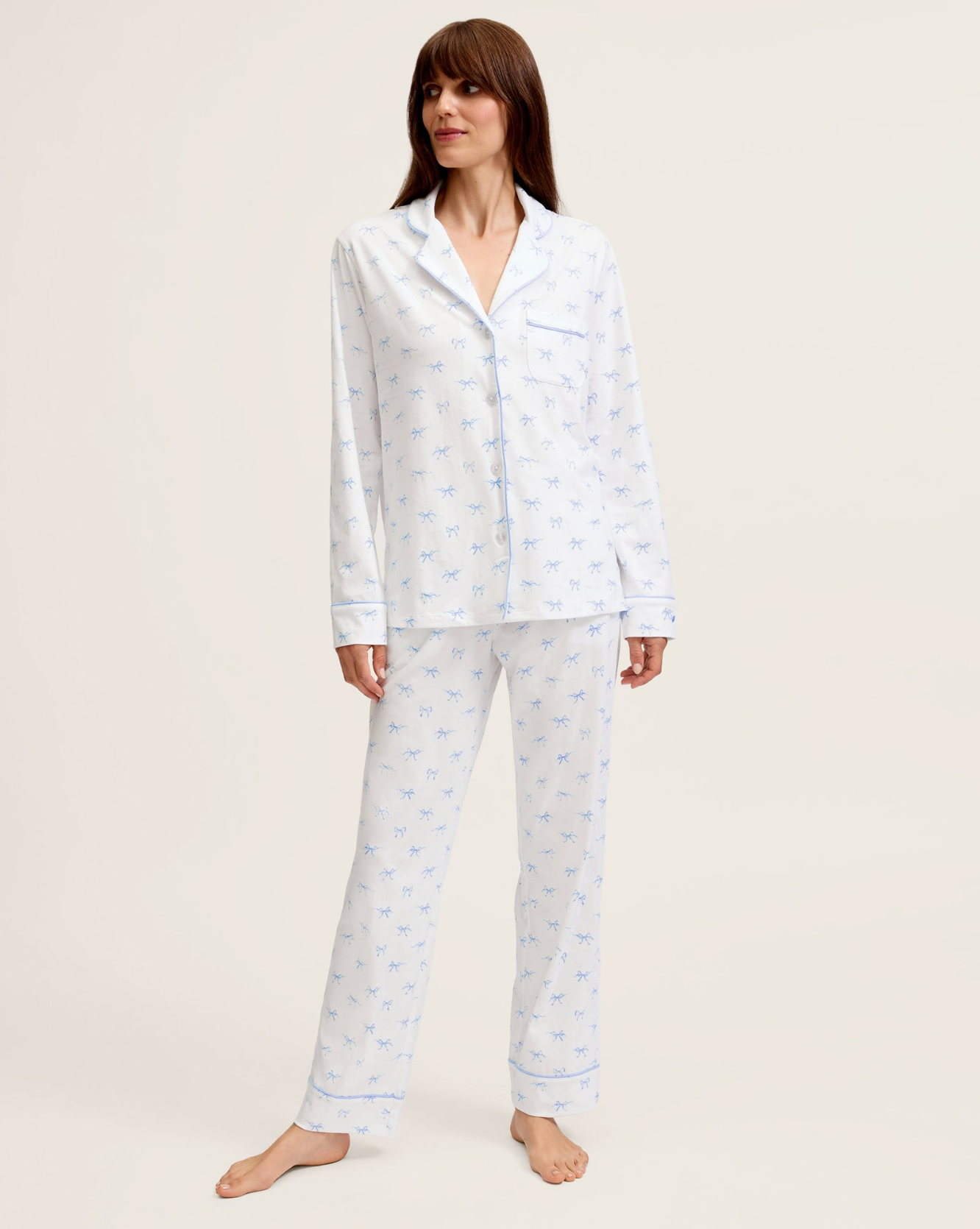 Women's Pima Pajama Set in Something Blue Bows