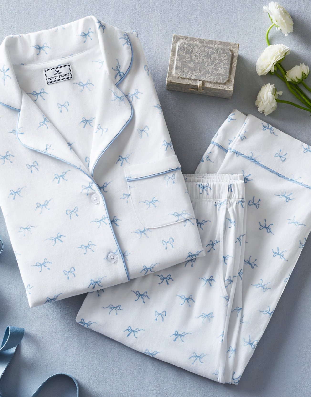Women's Pima Pajama Set in Something Blue Bows