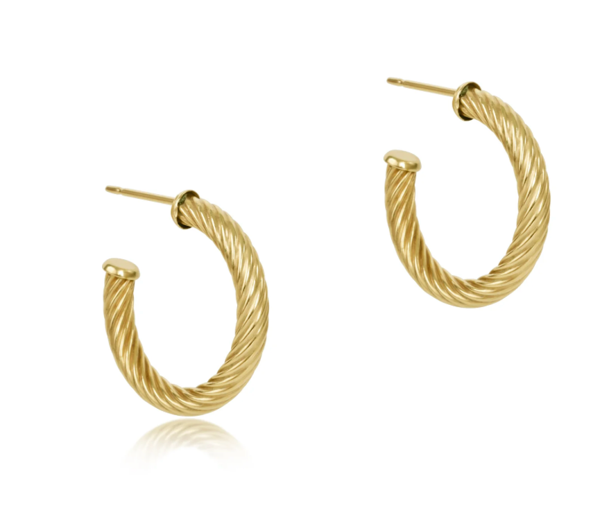 round gold 1.125" post hoop - 4mm - textured twist