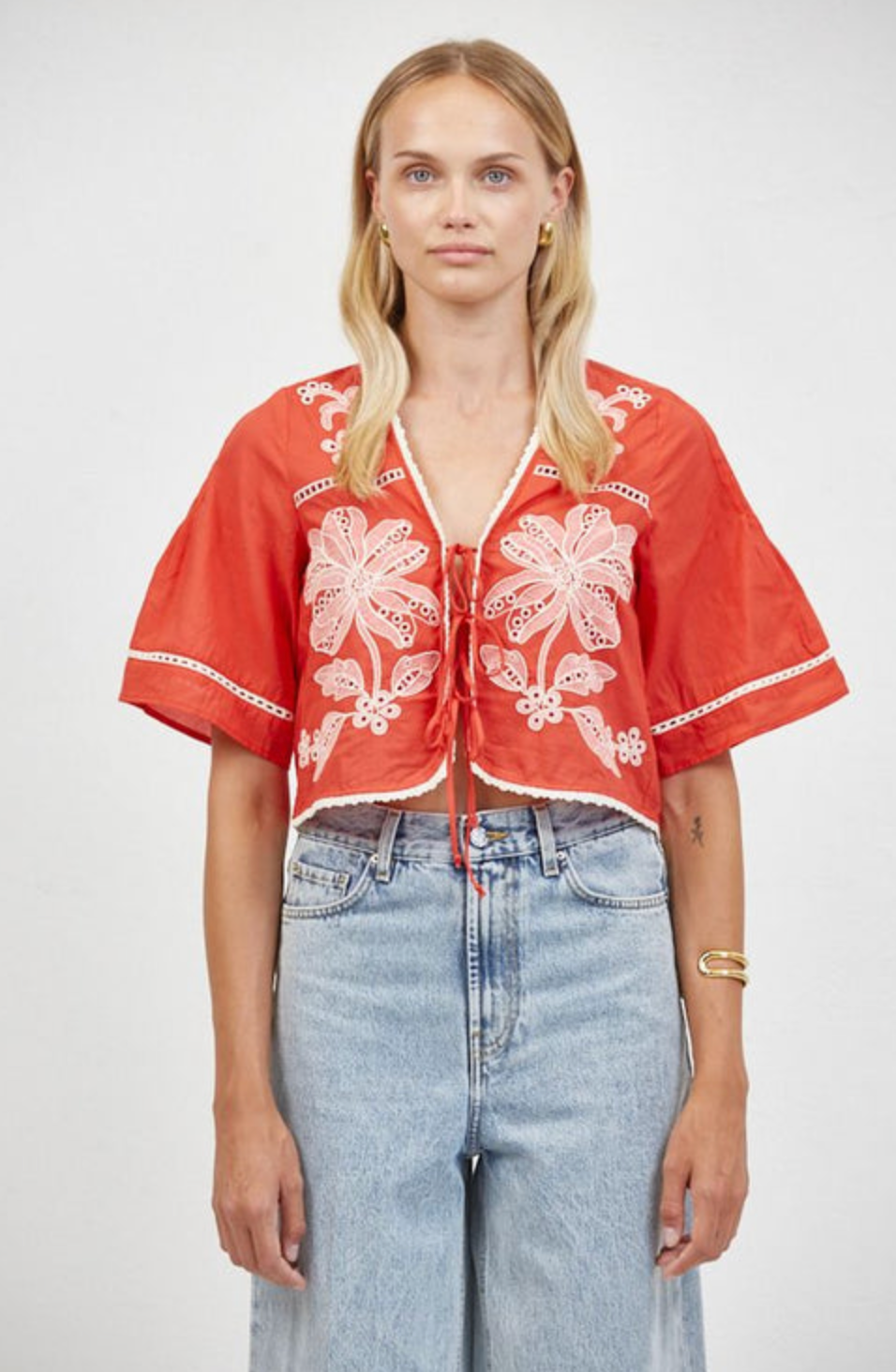 Auguste Floral Eyelet Tie Top