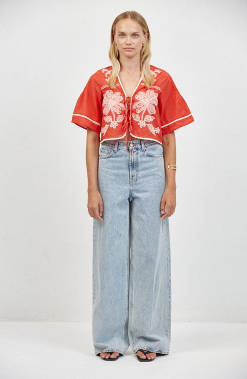 Auguste Floral Eyelet Tie Top