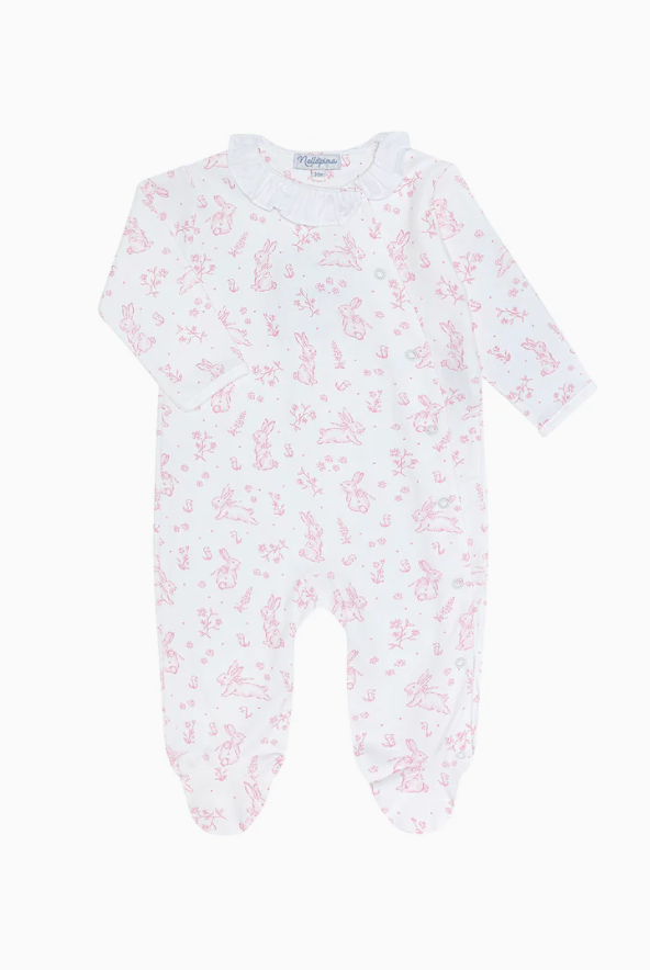Pink Bunny Toile Crossover Footie