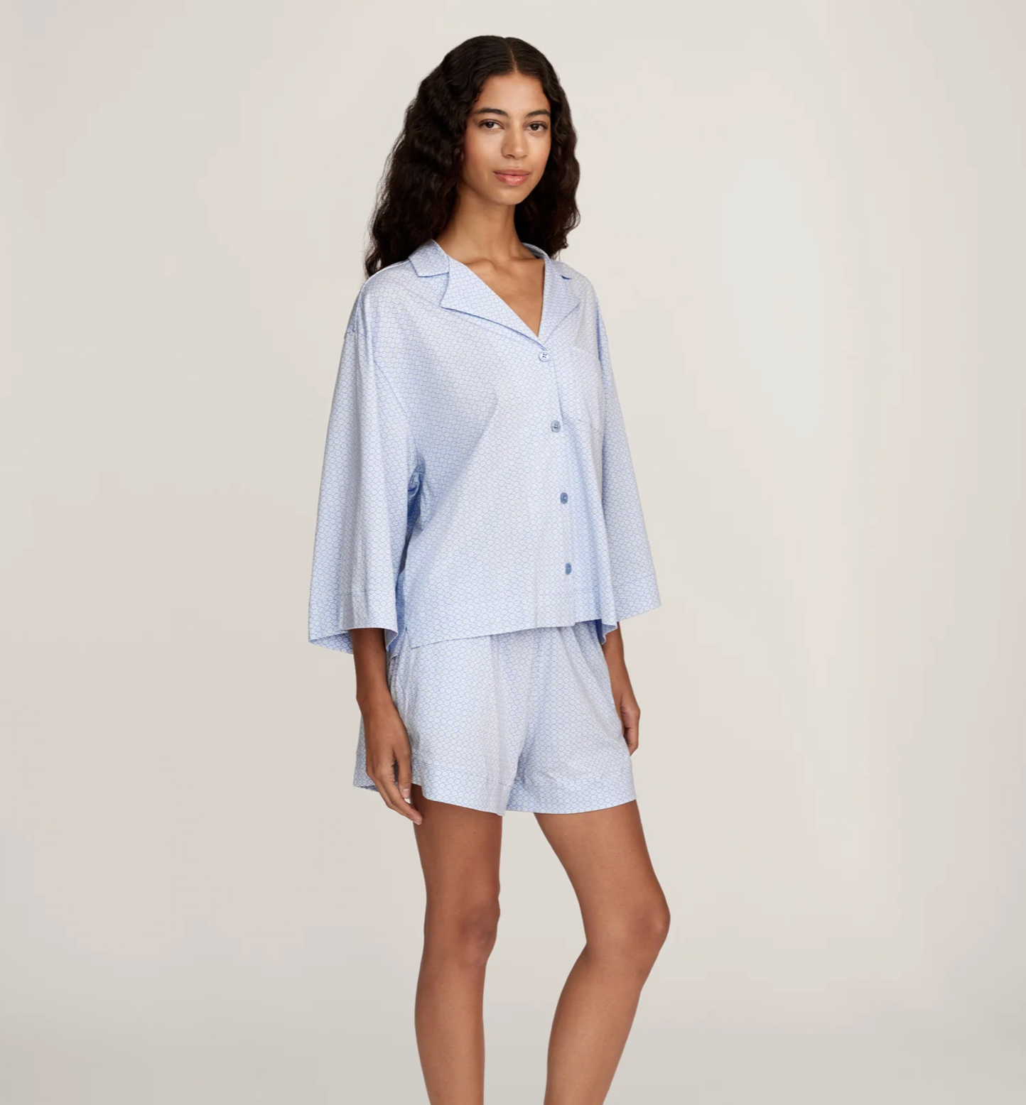 Olivia Lightweight Pima Short Set in Periwinkle Geo