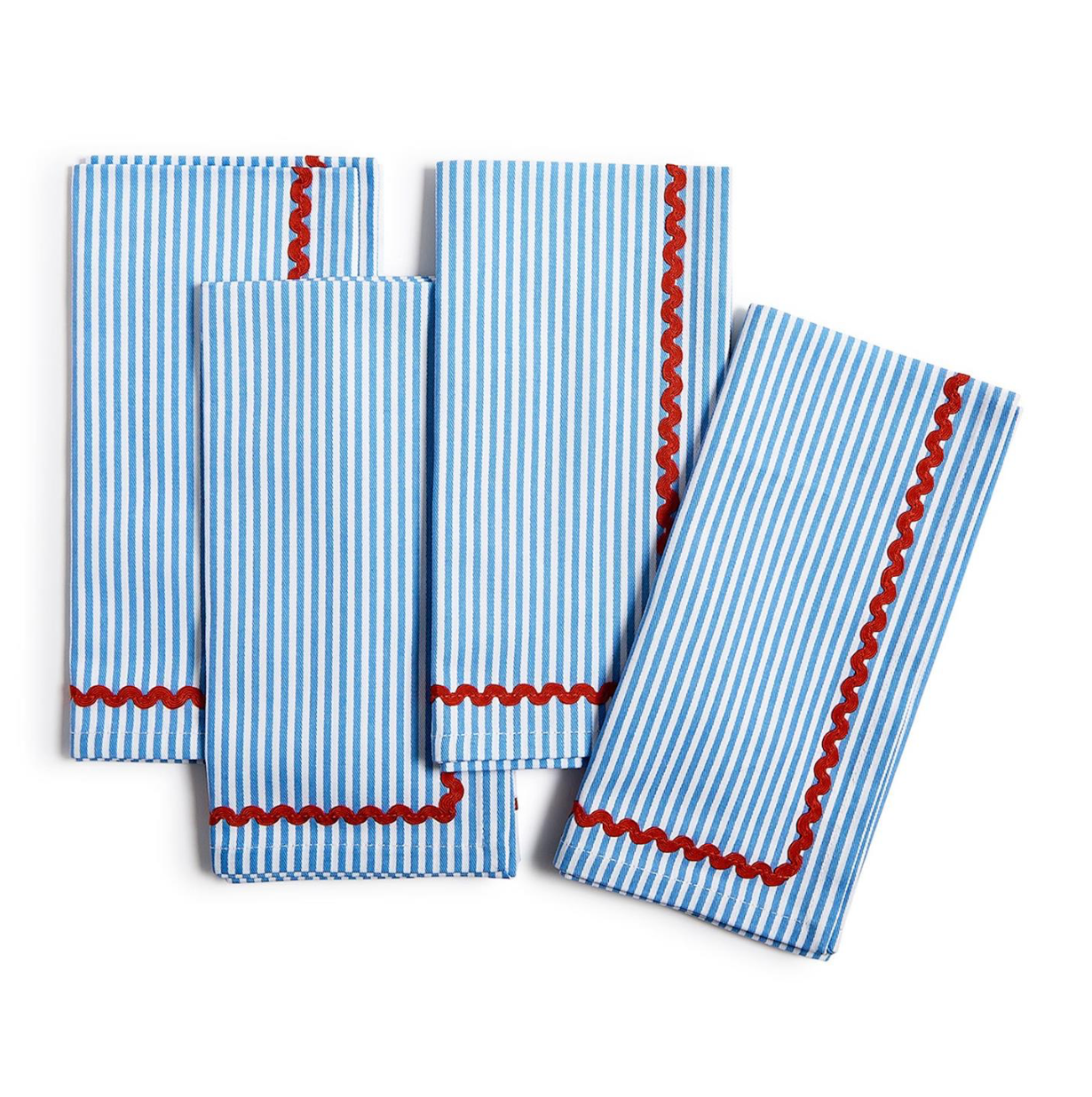 Blue Stripe with Red Ric Rac Trim Cloth Dinner Napkins