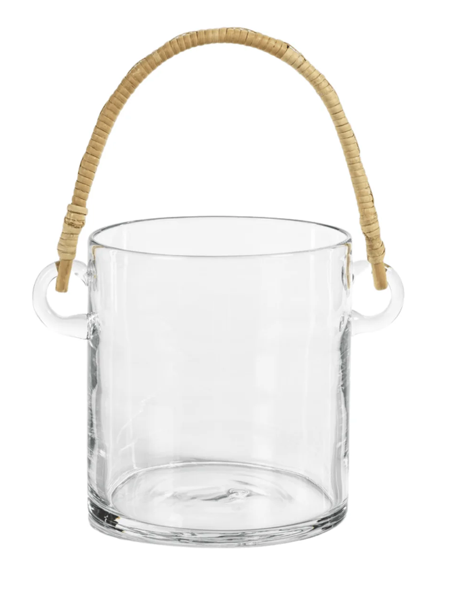 Byblos Glass Ice Bucket Wine Cooler With Rattan Handle