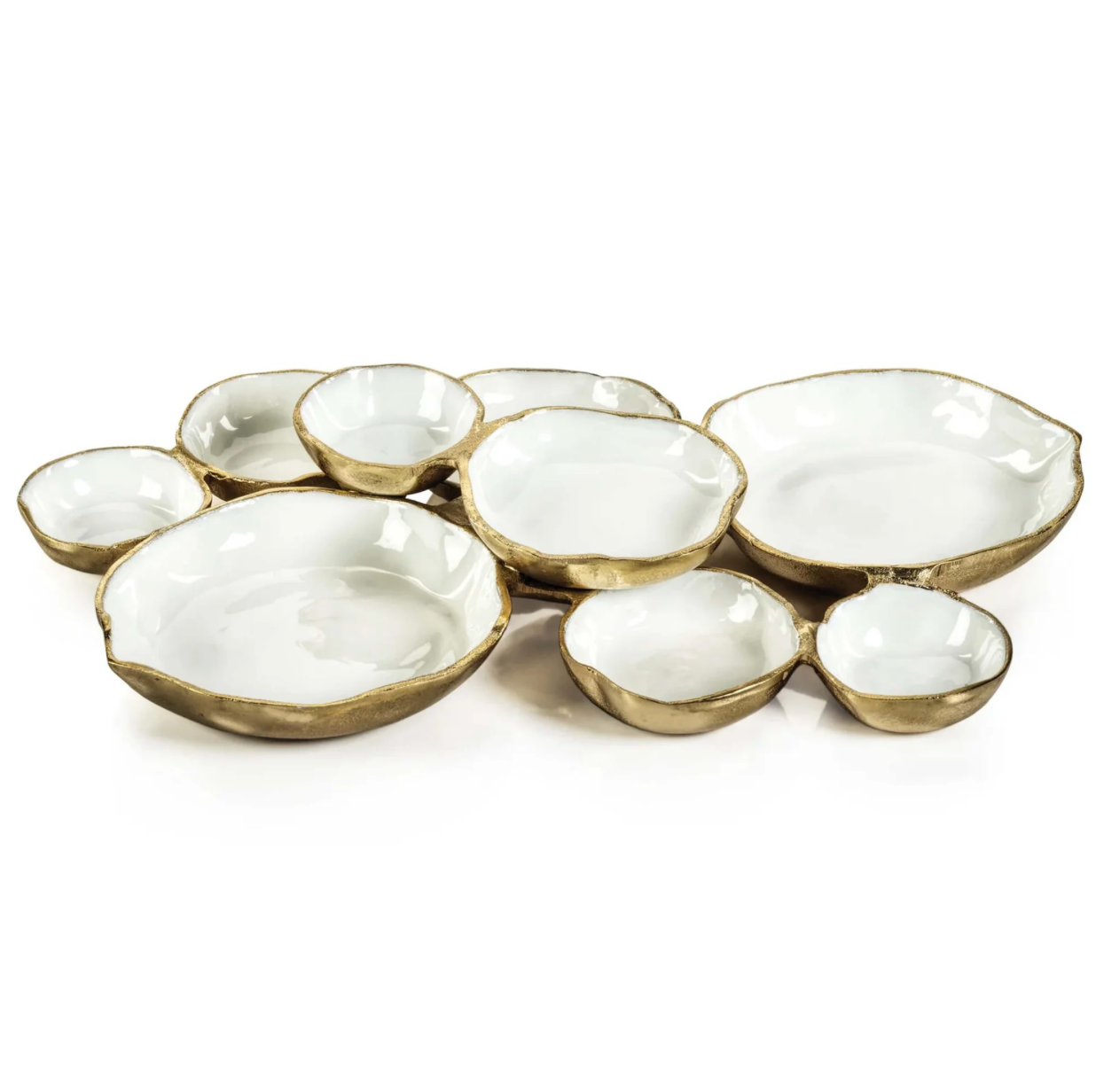 Gold Clustered Serving Bowls With White Enamel