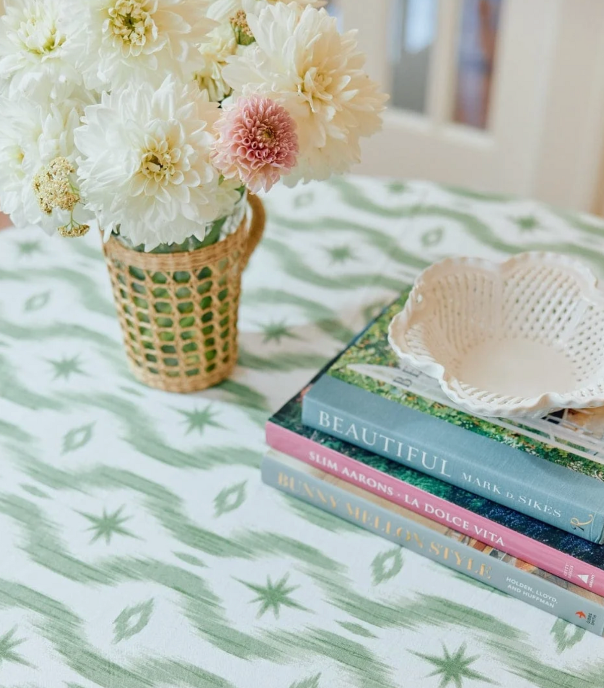 Weezie Tablecloth - Green Ikat