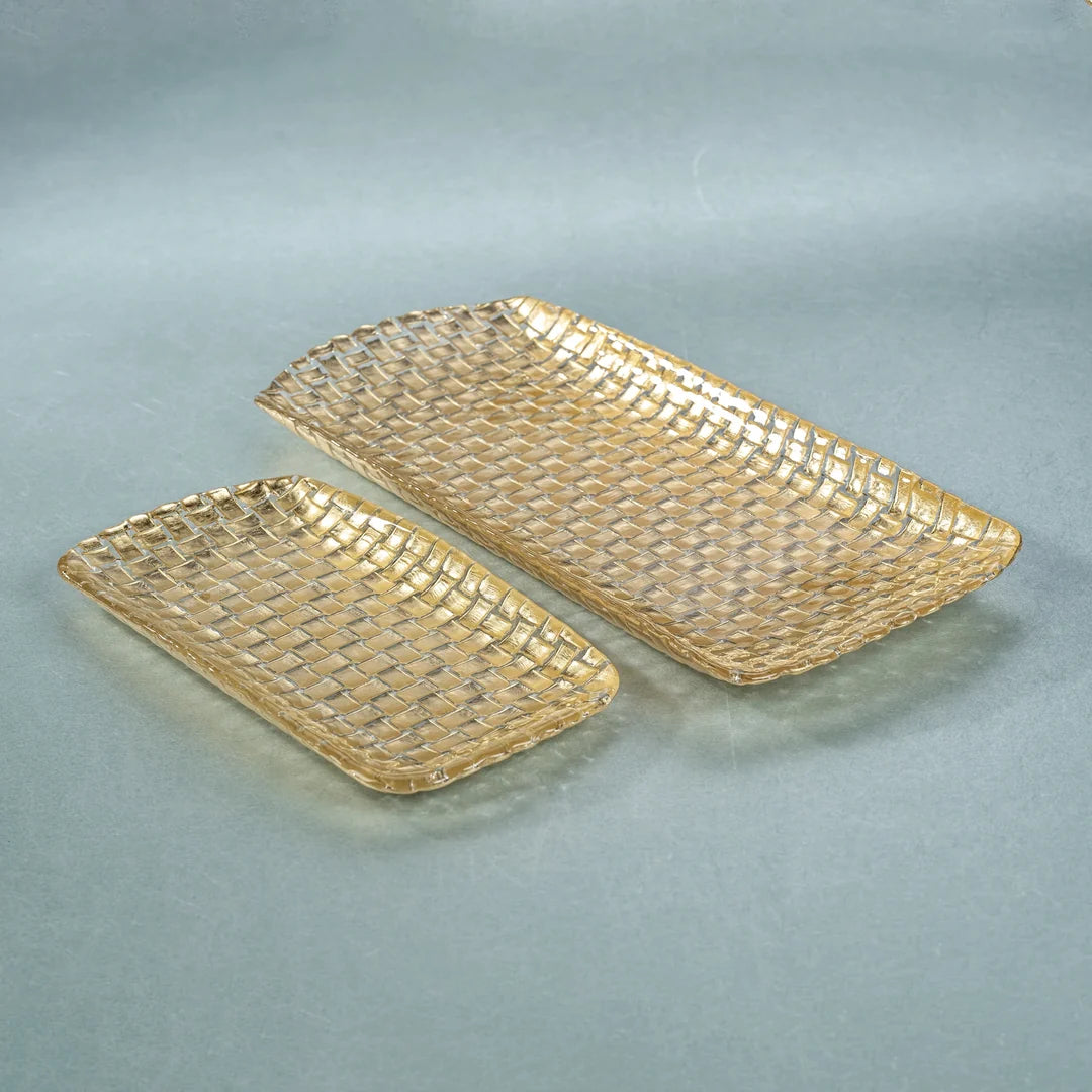 Braided Glass Rectangular Tray - Gold