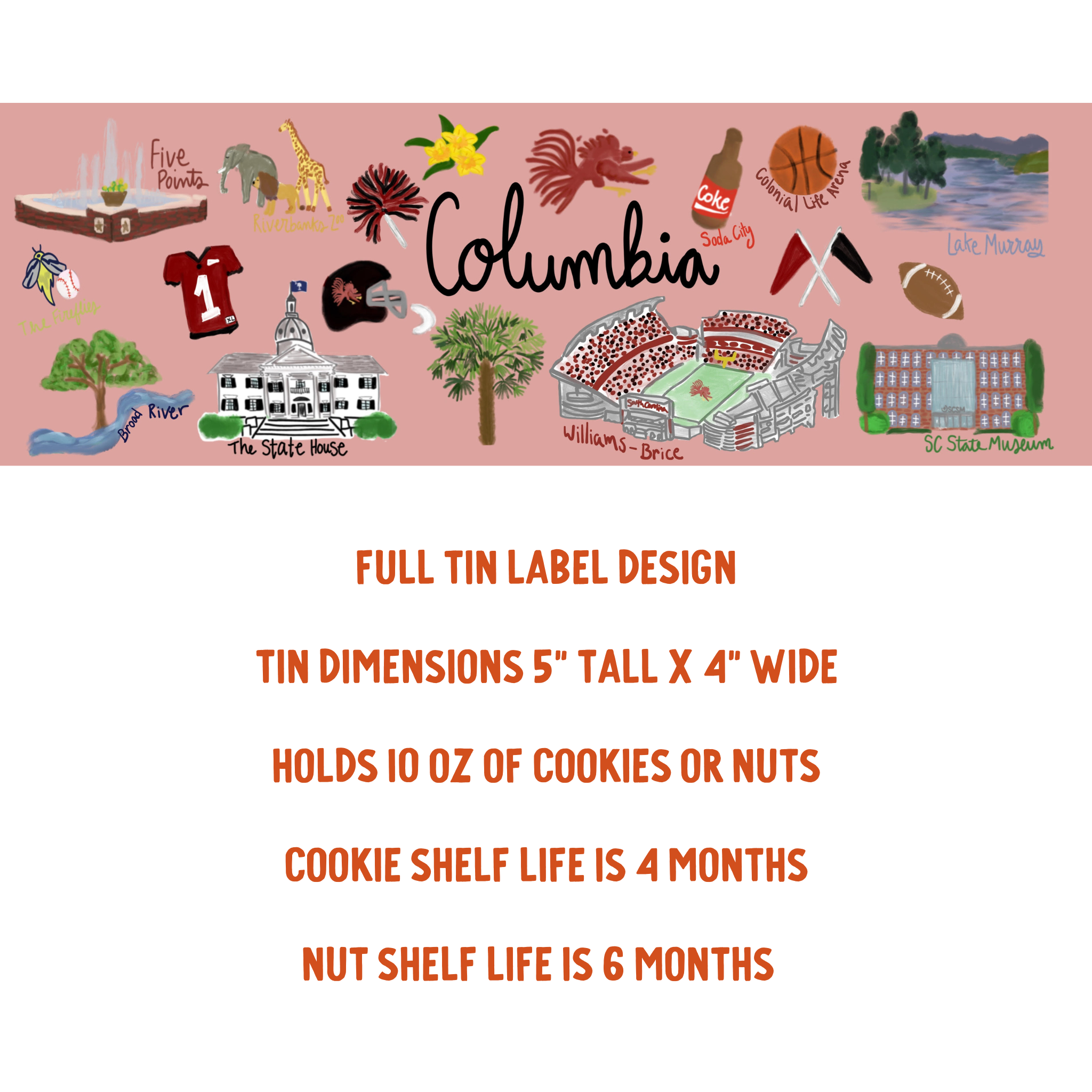 Columbia SC Gift Tin | Gourmet Shortbread Cookies or Nuts