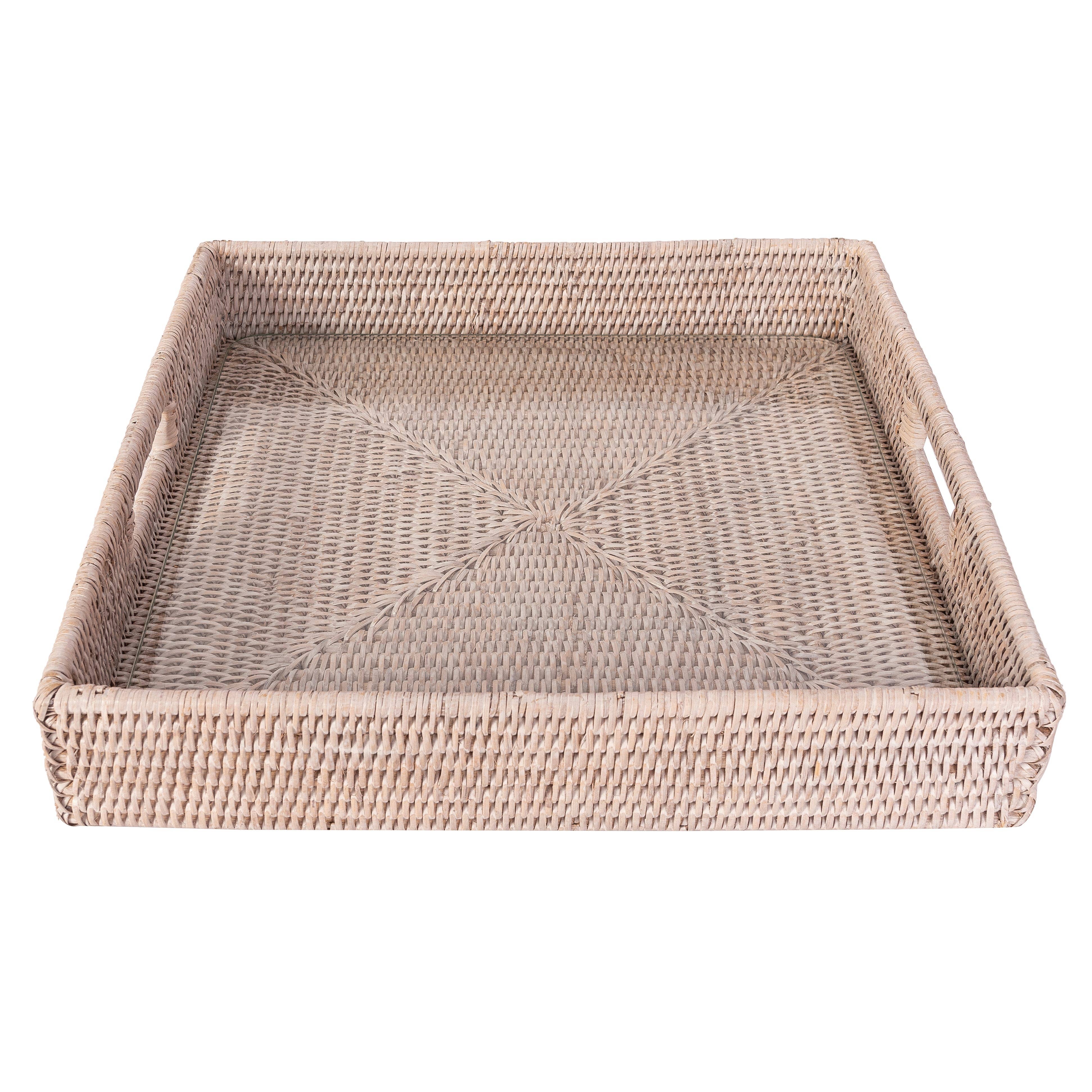Rattan Square Serving Tray with Glass Insert