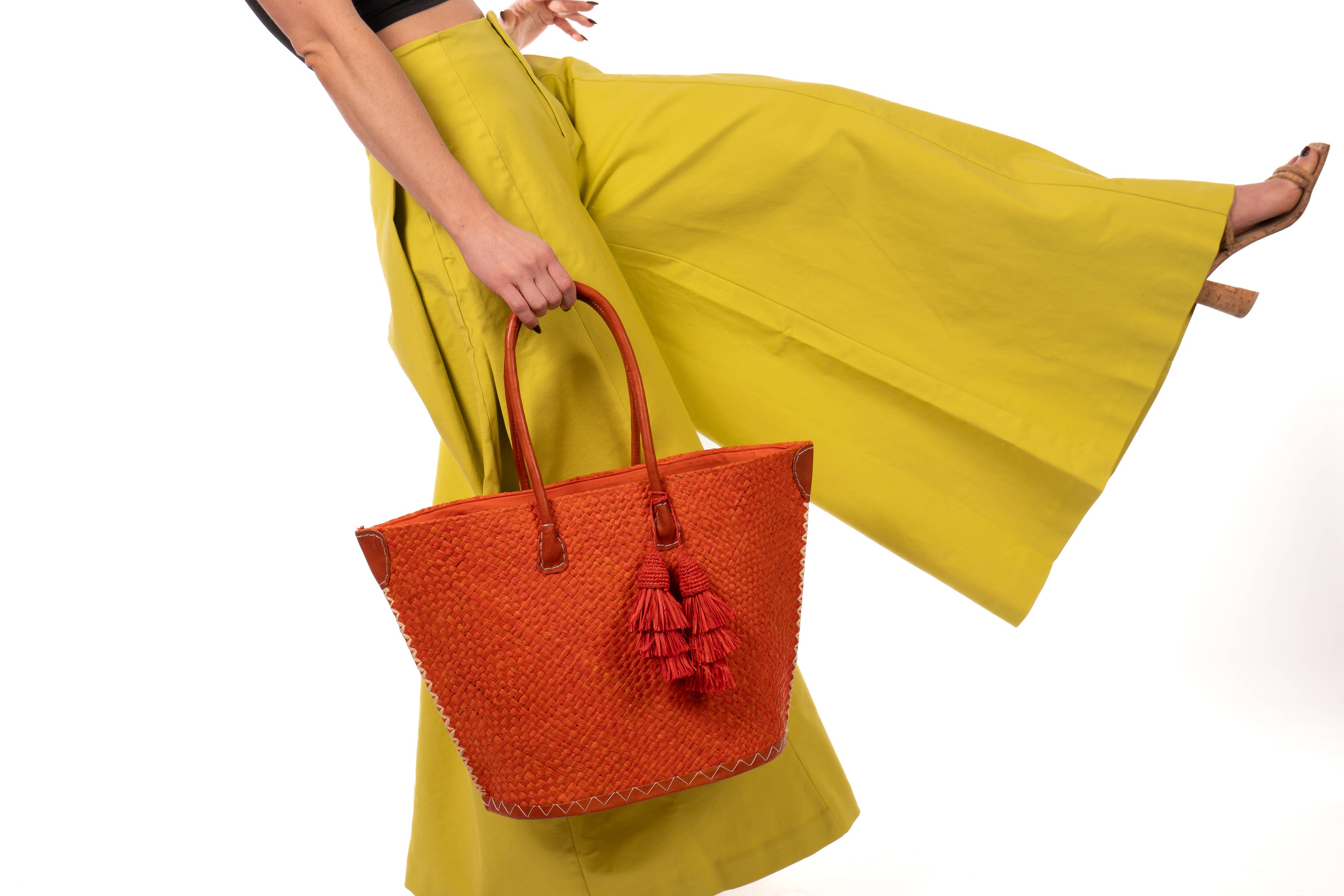 Santa Ynez Woven Small Straw Tote Bag with Tassel Charm