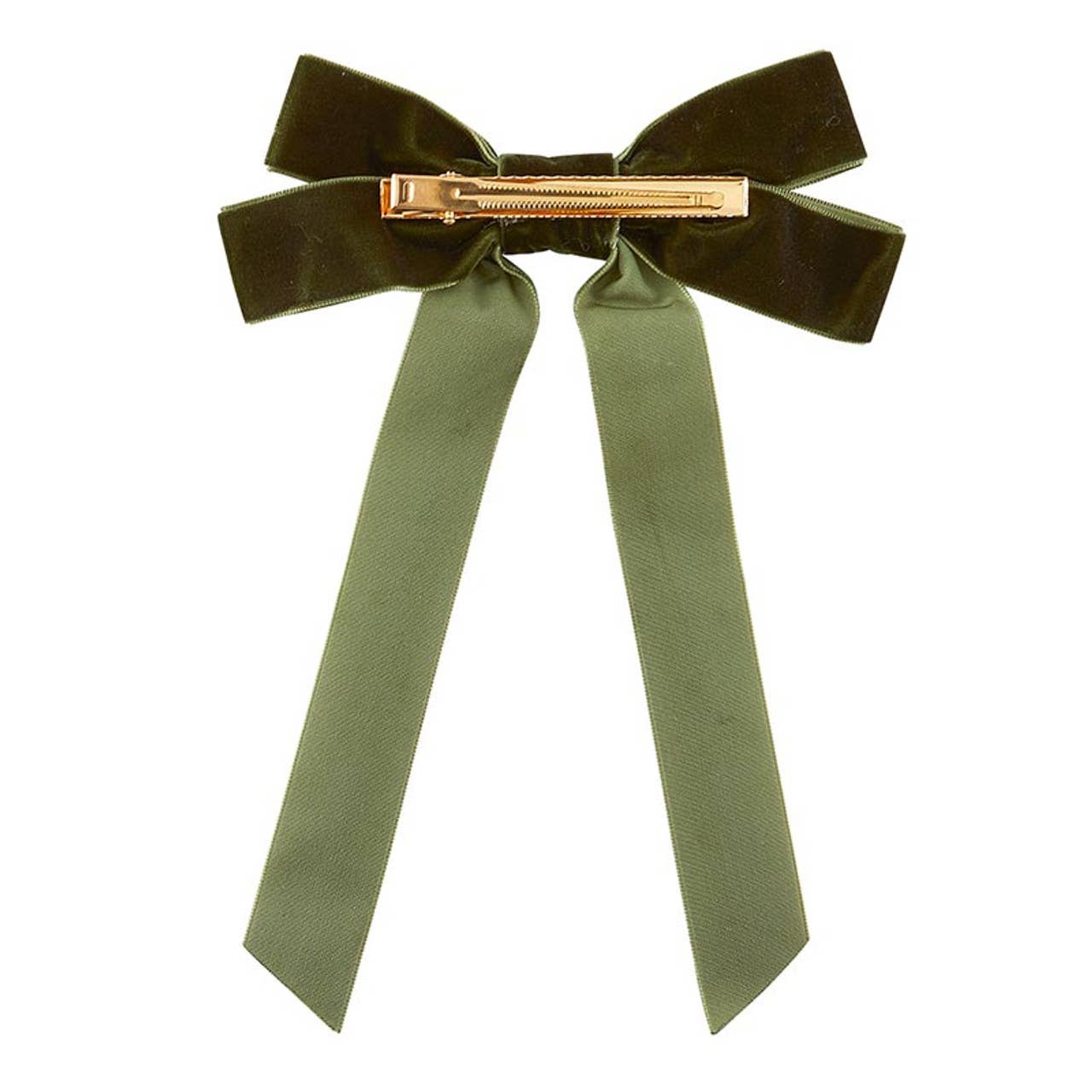 Velvet Bow Clip Set - Brown/Green