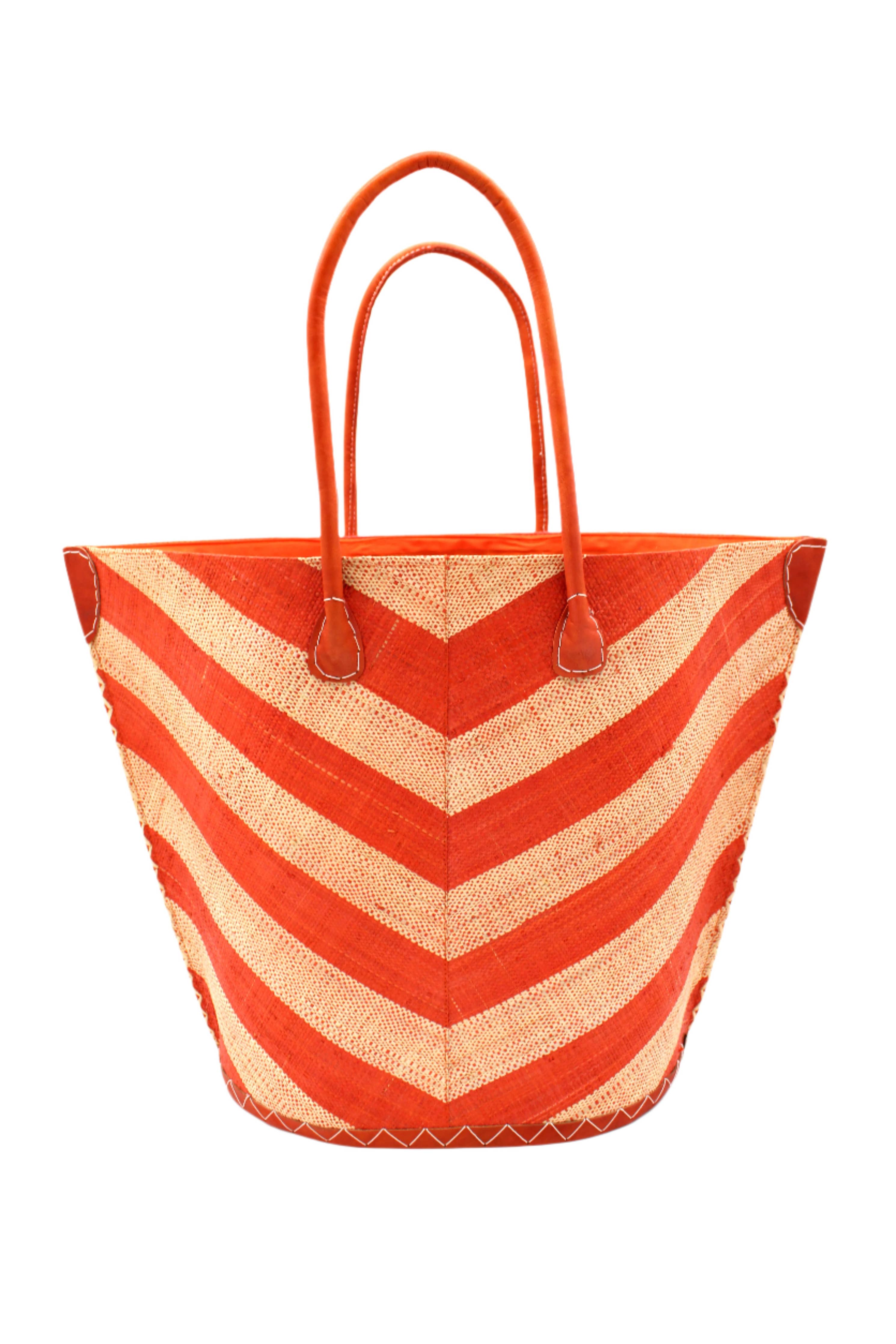 Santa Cruz Wide Stripe Chevron Large Straw Tote Bag
